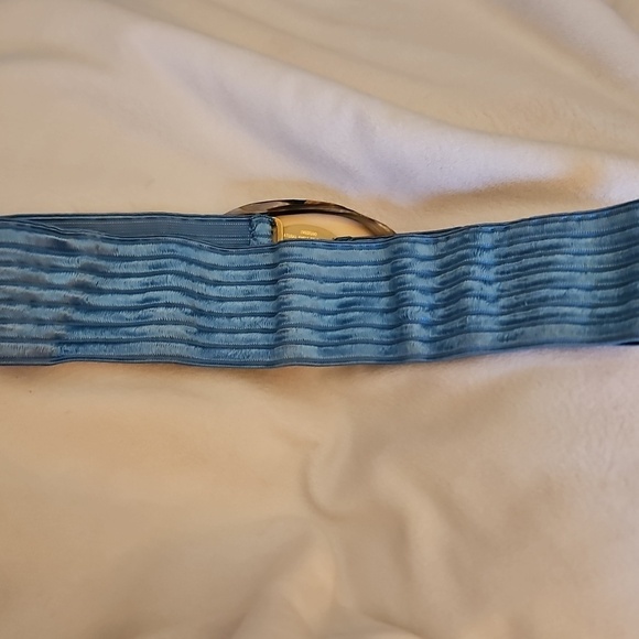 Vtg 1970s Tropical Shell World Blue Stretch Abalone Buckle Mermaid Festival Belt main image 5